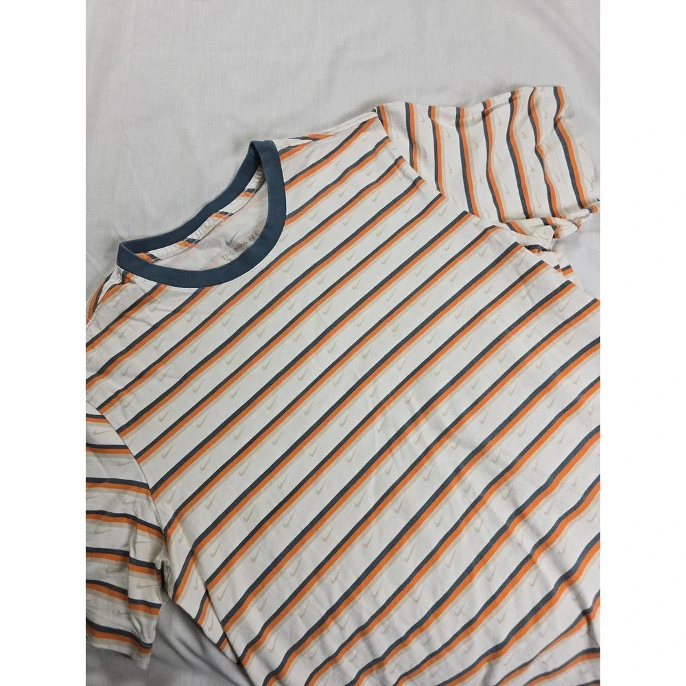 Nike Shirt Mens Large White Orange Blue Stripe Swoosh The Nike Tee‎